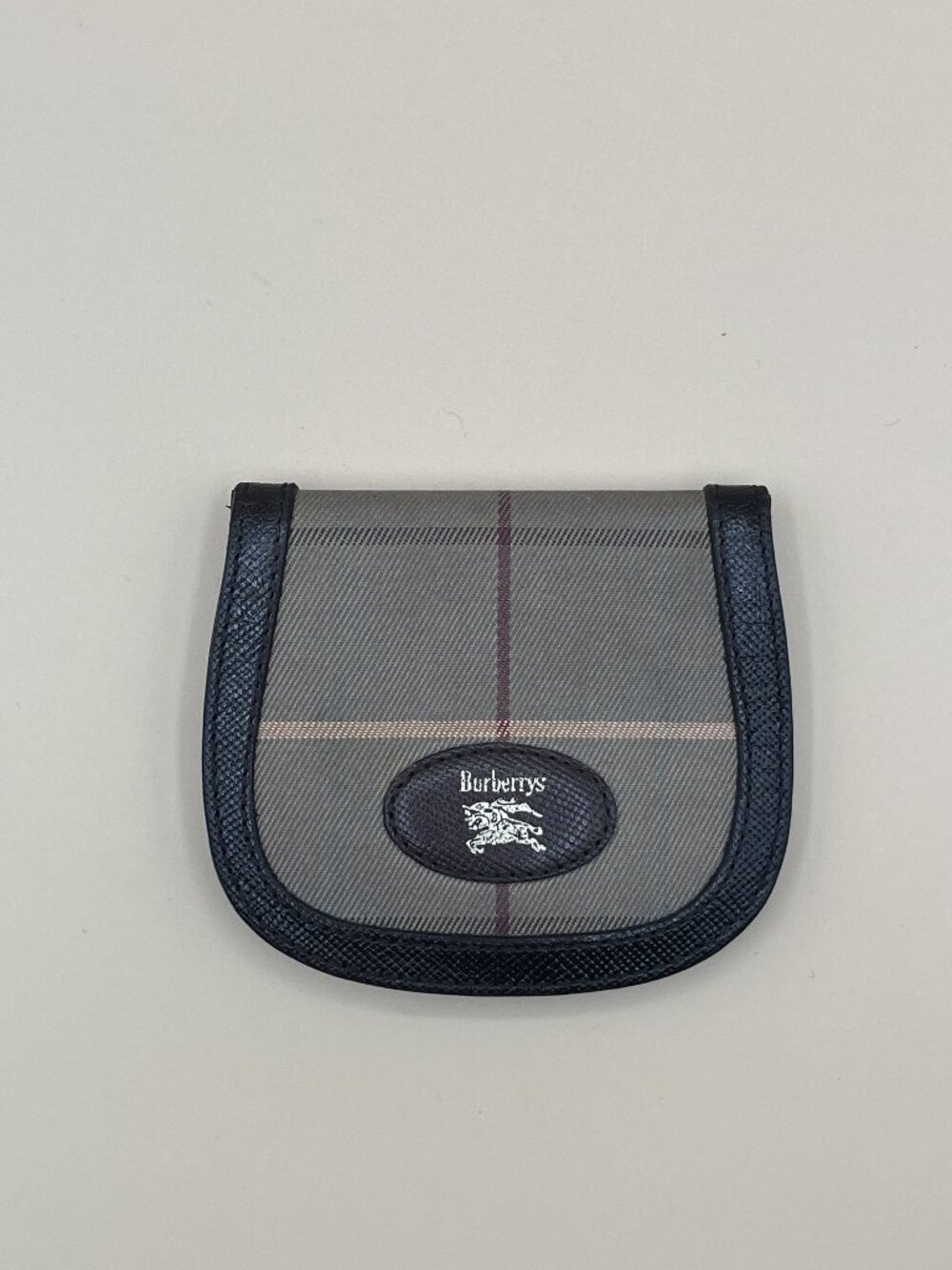 Burberry House Check Coin Purse Snap Pouch Black Leather Trim Coated Canvas Smal